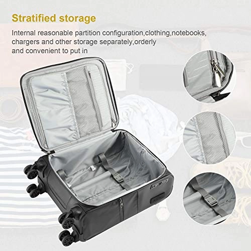 Reyleo Softside Spinner Luggage 20 Inch Carry On Luggage 8-Wheel Travel Suitcase With Usb