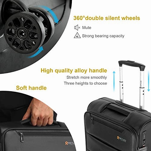 Reyleo Softside Spinner Luggage 20 Inch Carry On Luggage 8-Wheel Travel Suitcase With Usb