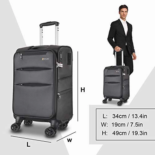 Reyleo Softside Spinner Luggage 20 Inch Carry On Luggage 8-Wheel Travel Suitcase With Usb