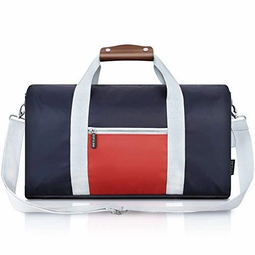 REYLEO Sports Gym Bag Small Travel Duffel Bag Water Resistant Bags with Leather Handle Color Blocking Design for Men Women RT02