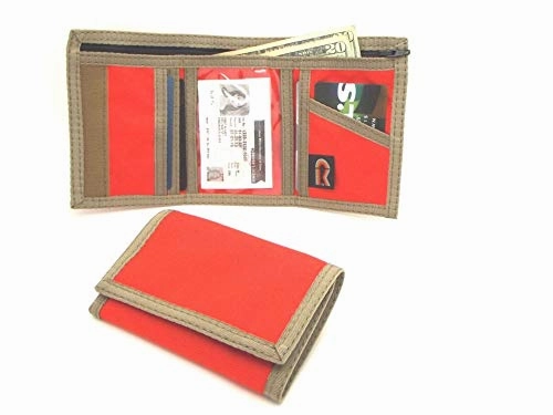 RFID Nylon Trifold Hook and Loop Wallet. w/Inside ID Window. Made in USA (Bright Orange with Coyote Brown Trim)