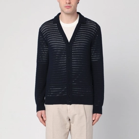 Roberto Collina Men's blue Perforated Cardigan In Cotton winter sweaters outlet