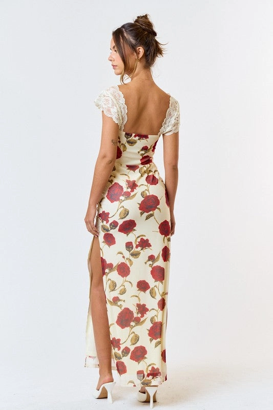 Rose To The Occasion Lace Floral Maxi Dress