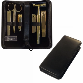 Royce Leather Gold Plated Travel Grooming Manicure Kit