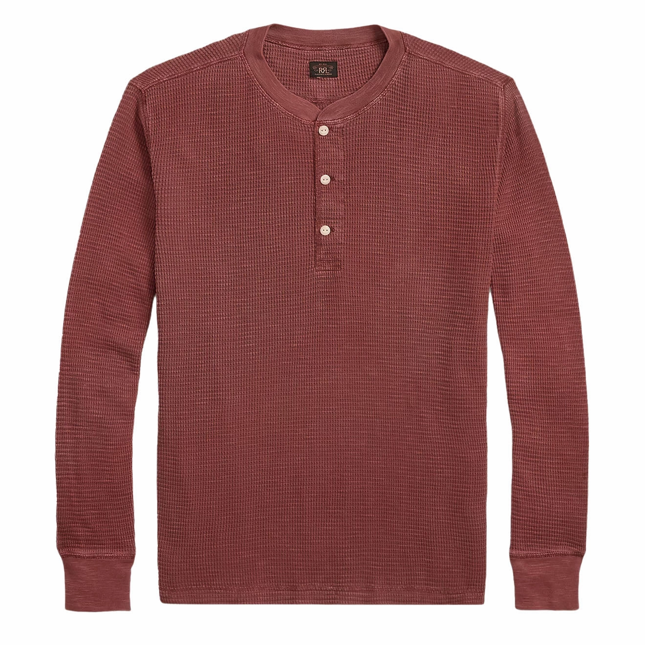 RRL By Ralph Lauren Garment-Dyed Waffle-Knit Henley Shirt Wine henley shirts online