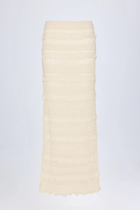 Ruffled Mid-Rise Maxi Skirt in Ivory Bottoms Womens - women's pants clearance