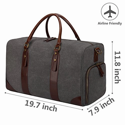 S-Zone Canvas Pu Leather Trim Travel Duffel Shoulder Handbag Weekender Carry On Luggage With Shoe