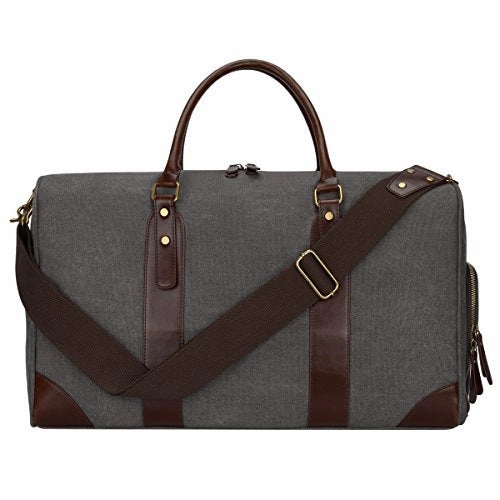 S-Zone Canvas Pu Leather Trim Travel Duffel Shoulder Handbag Weekender Carry On Luggage With Shoe