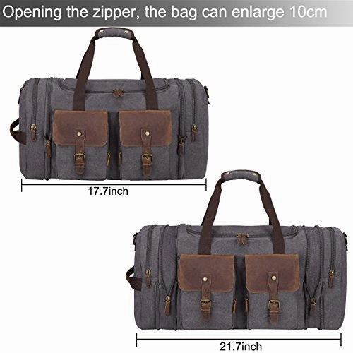 S-Zone Leather Overnight Duffle Bag Canvas Travel Tote Duffel Weekend Bag Luggage