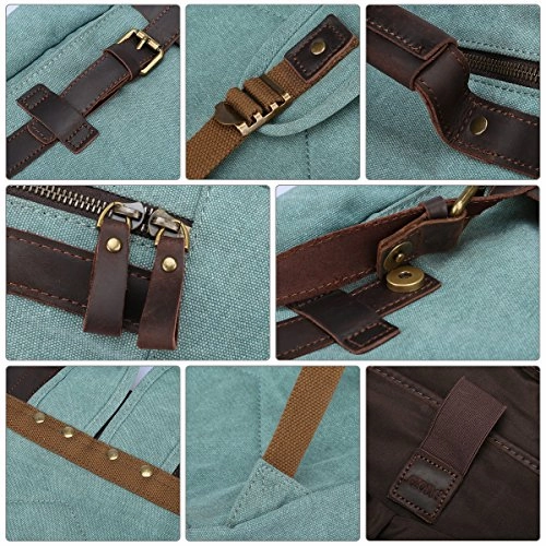 S-Zone Retro Canvas Leather School Travel Backpack Rucksack 15.6-Inch Laptop Bag
