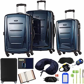 Samsonite 56847-1277 Winfield 2 Fashion Hardside 3 Piece Spinner Set - Deep Blue Bundle w/Luggage Accessory Kit (10 Item)