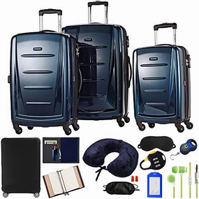 Samsonite 56847-1277 Winfield 2 Fashion Hardside 3 Piece Spinner Set - Deep Blue Bundle w/Luggage Accessory Kit (10 Item)