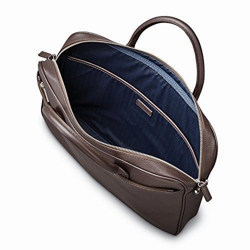 Samsonite Mens Leather Classic Slim Briefcase Dark Brown