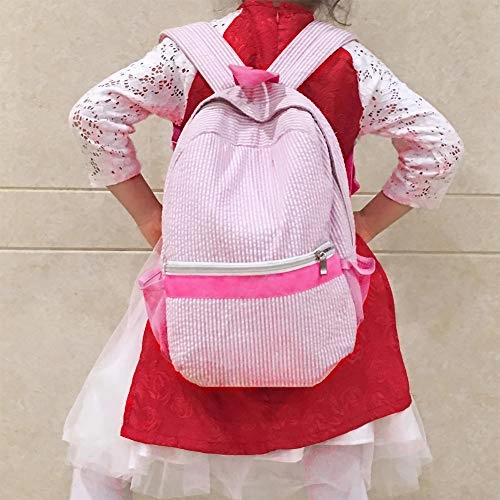 Seersucker Backpack Toddler with Pockets,Mini backpack for Preschool Kids,Kindergarten Kids Backpack(Pink)