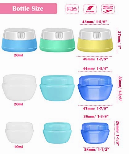 Selizo Travel Bottles Containers Silicone and Plastic Cream Jars with TSA Approved Toiletry Case for Toiletries Cosmetic Makeup Body Hand Cream Lotion Shampoo