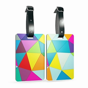 Shacke Luggage Tags With Genuine Leather Strap - Set Of 2 (Geo Shapes)