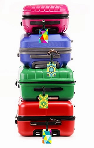 Shacke Luggage Tags With Genuine Leather Strap - Set Of 2 (Geo Shapes)