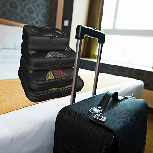 Shacke Pak - 4 Set Packing Cubes - Travel Organizers with Laundry Bag (Black)