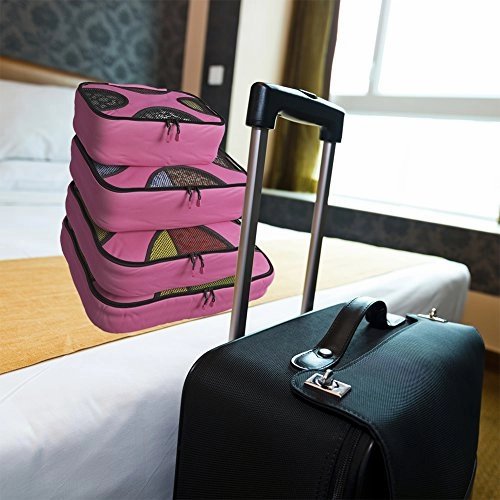 Shacke Pak - 4 Set Packing Cubes - Travel Organizers with Laundry Bag (Precious Pink)