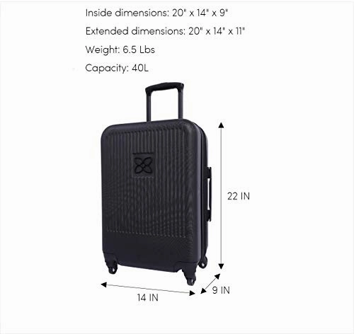 Sherpani Meridian, 22 Inch Travel Hardside Luggage, Durable Hardshell Luggage, Expandable Suitcases with Wheels, Rolling Luggage Carry On, Lightweight Carry On Luggage with Spinner Wheels (Black)