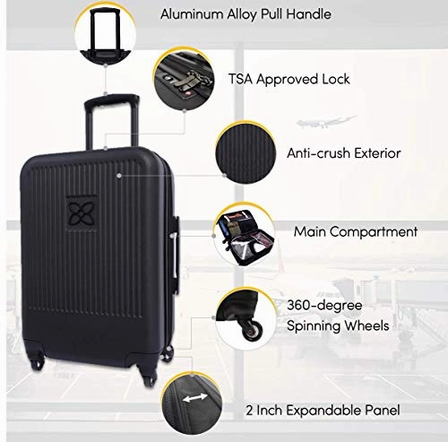 Sherpani Meridian, 22 Inch Travel Hardside Luggage, Durable Hardshell Luggage, Expandable Suitcases with Wheels, Rolling Luggage Carry On, Lightweight Carry On Luggage with Spinner Wheels (Black)