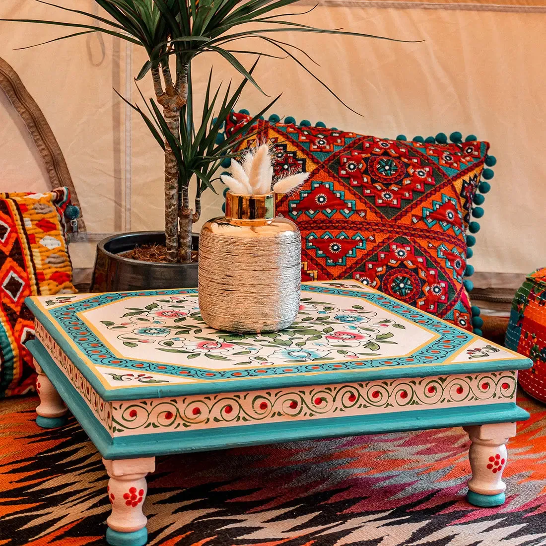 Choose designer Shop Discount Hand Painted Square Bajot Table ,Latest Style . Come and orders our Items here.