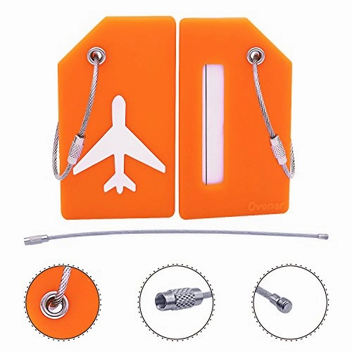 Silicone Luggage Tag With Name ID Card Perfect to Quickly Spot Luggage Suitcase (Plane 5Pcs Orange)