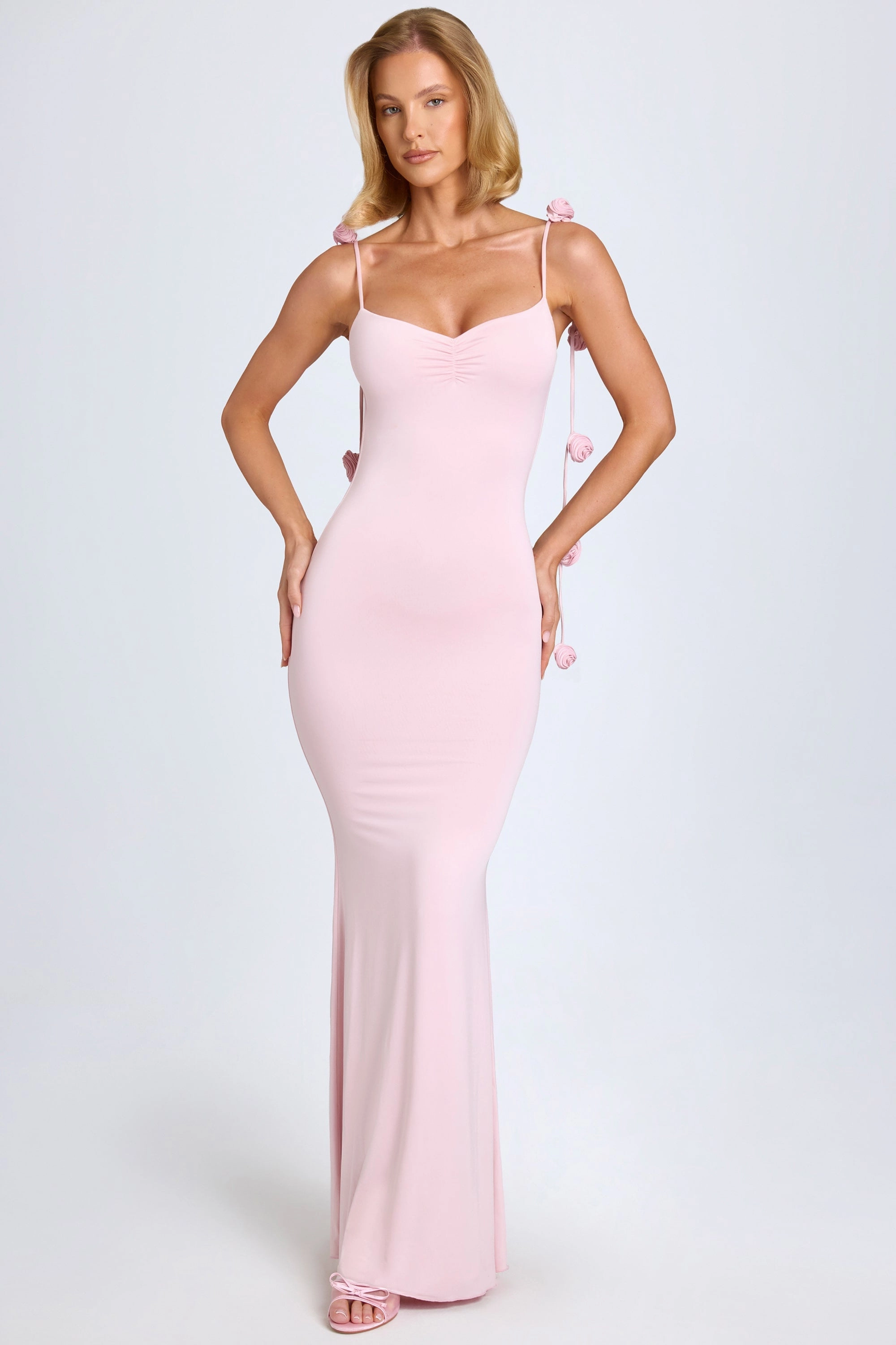 Slinky Jersey Floral-Appliqu?Gown in Blush