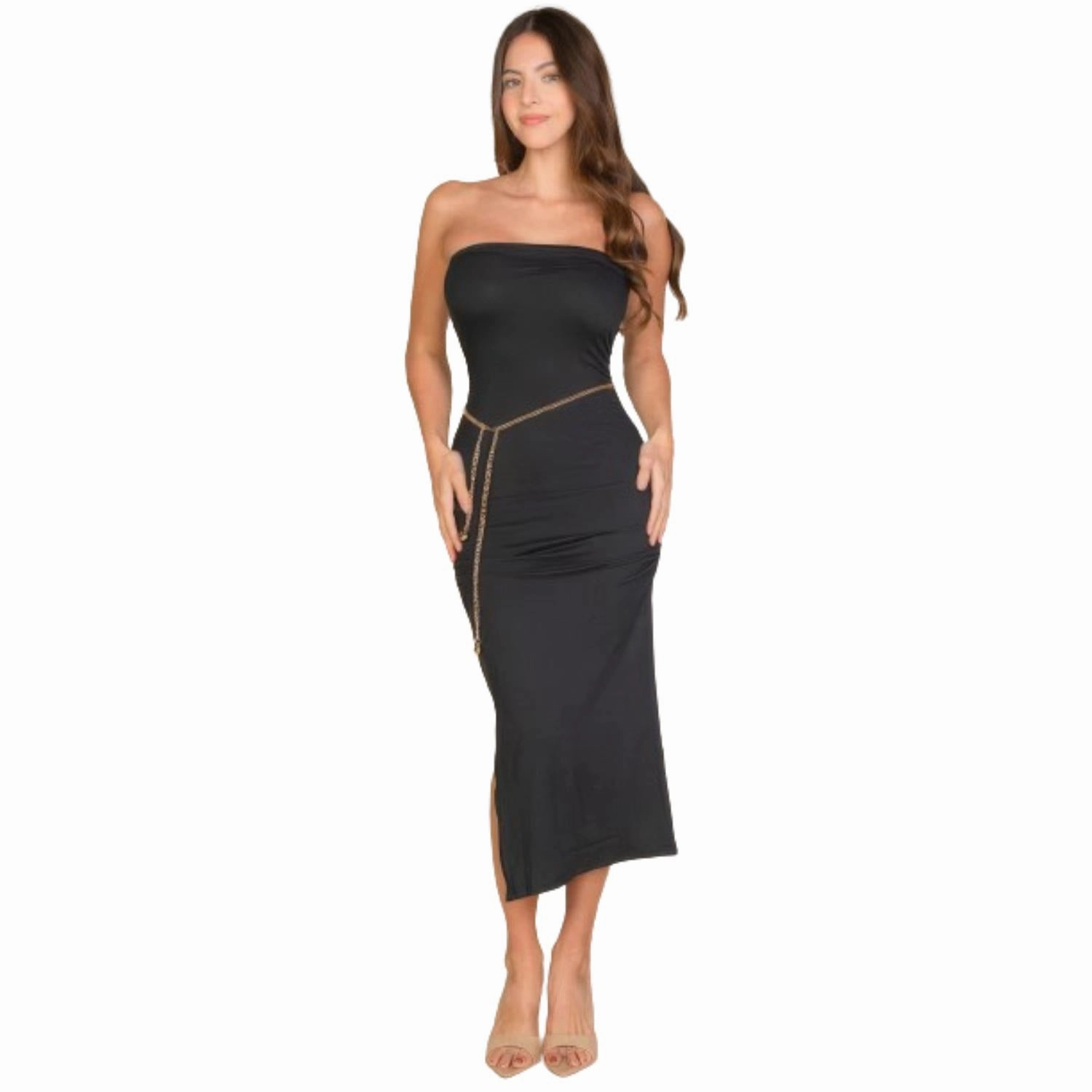Solid Bodycon Split Hem Tube Dress