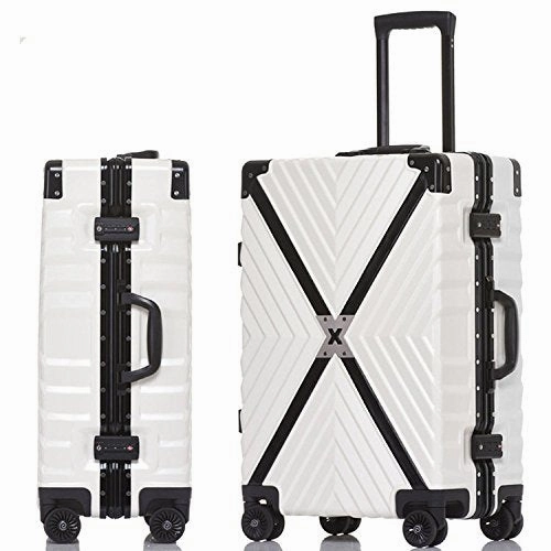 Sondre X Luggage Rolling Wheels Old Fashion Trunk Suitcase PC ABS Spinner Hardshell Carry On with TSA Lock 20" 24" 26" 29"(White)