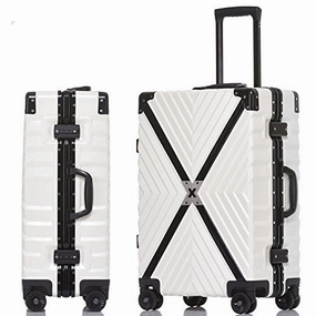 Sondre X Luggage Rolling Wheels Old Fashion Trunk Suitcase PC ABS Spinner Hardshell Carry On with TSA Lock 20" 24" 26" 29"(White)