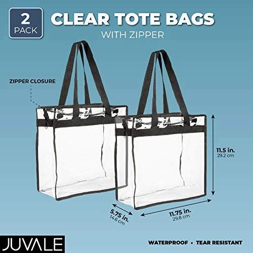 Stadium Approved Clear Plastic Tote Bags with Handles (11.75 x 11.5 x 5.75 In, 2 Pack)