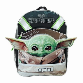 Star Wars"The Child" Baby Yoda 16" Half Moon Backpack with 1 Zipper Front Pocket & Ears