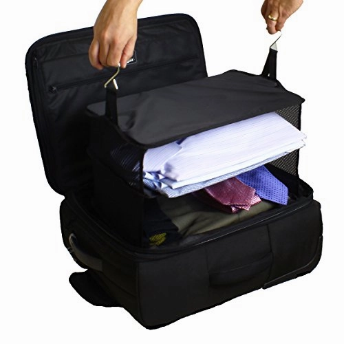 Stow-N-Go Portable Luggage System - Large - Black, Packable Hanging Travel Shelves And Packing Cube