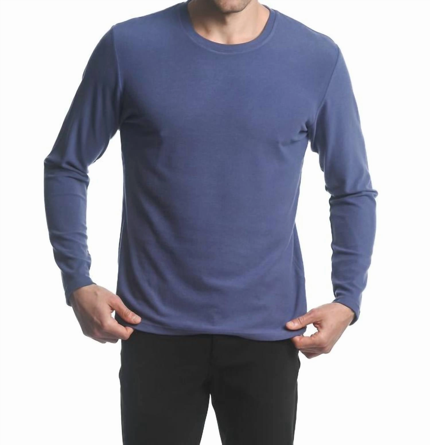 Stretch Knit Long Sleeve Crew Pullover In Iris turtleneck sweaters sale