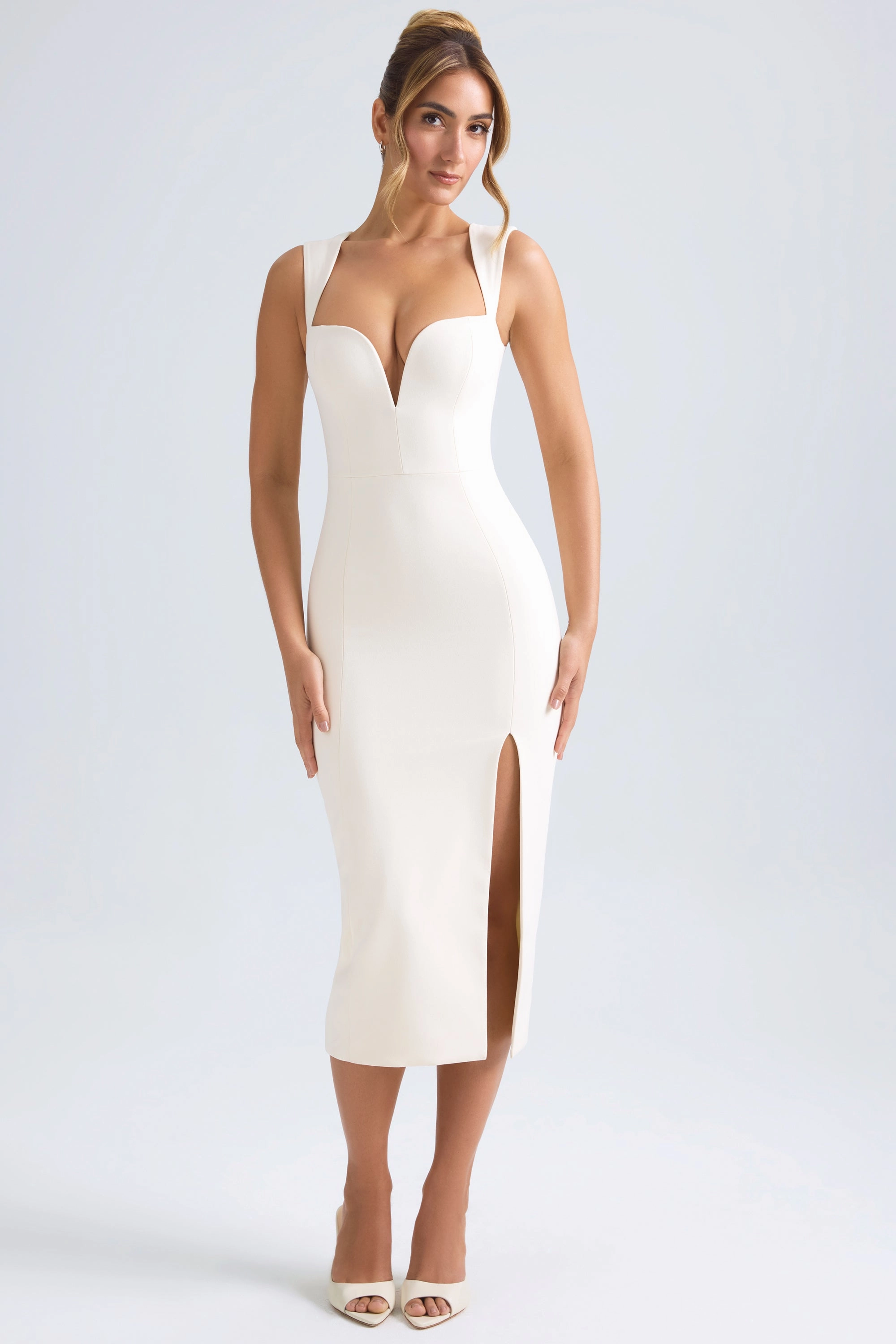 Sweetheart-Neck Midaxi Dress in Ivory