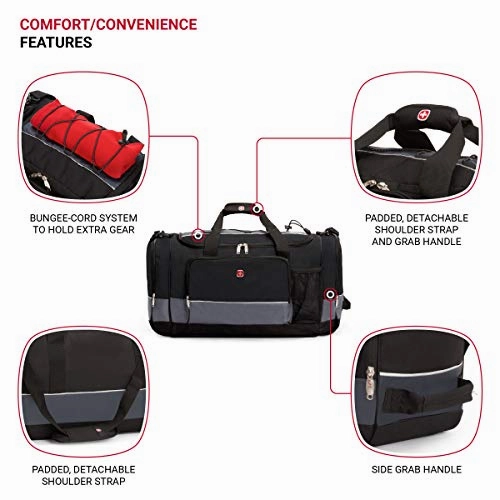 SwissGear 20" Duffel Bag | Gym Bag | Travel Duffle Bags | Men's and Women's - Grey/Black