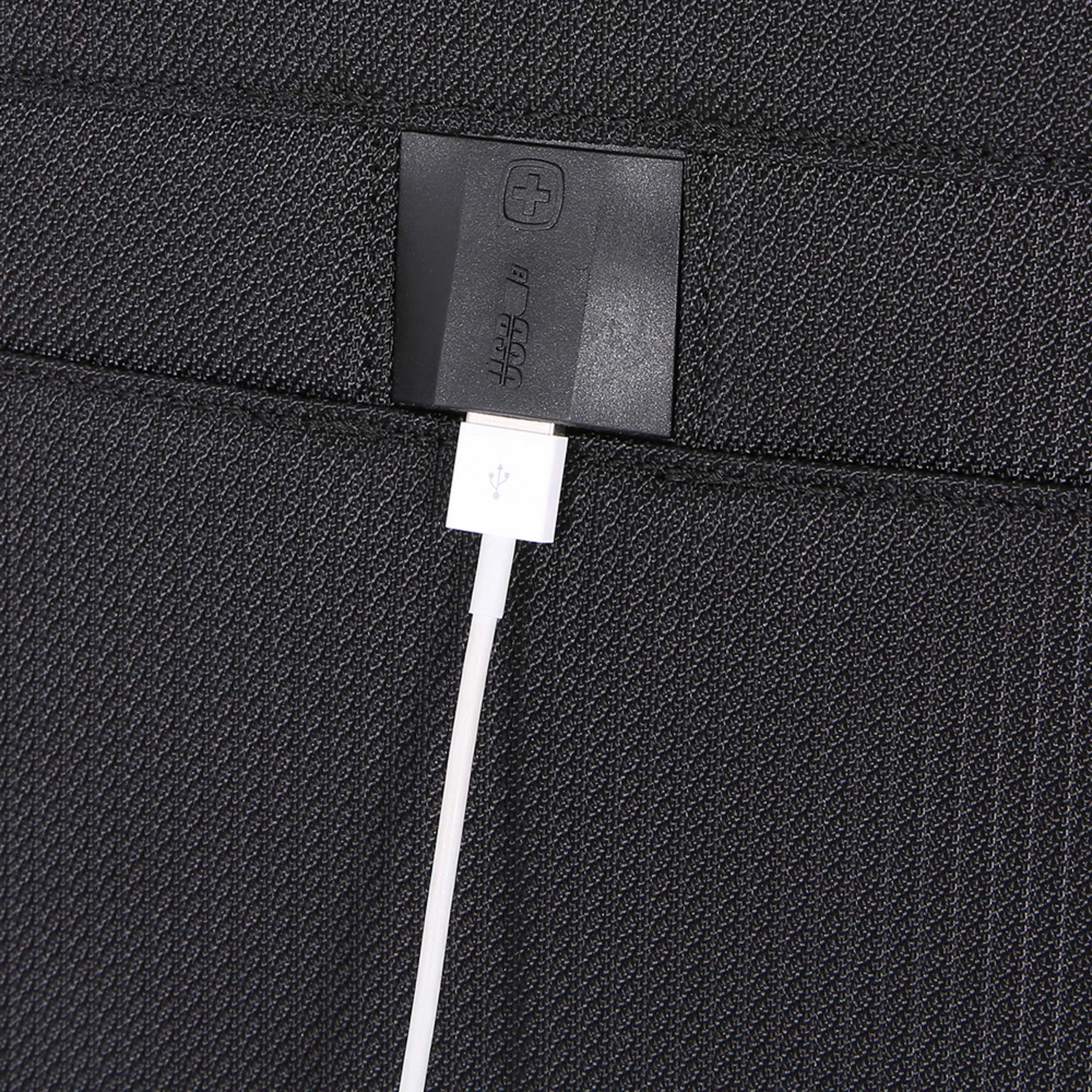 SWISSGEAR Getaway Expandable Carry-On USB Spinner with Garment Bag | Built-in Powerbank-Ready USB Port | Charge-Capable Smart Luggage - Men's and Women's - Black