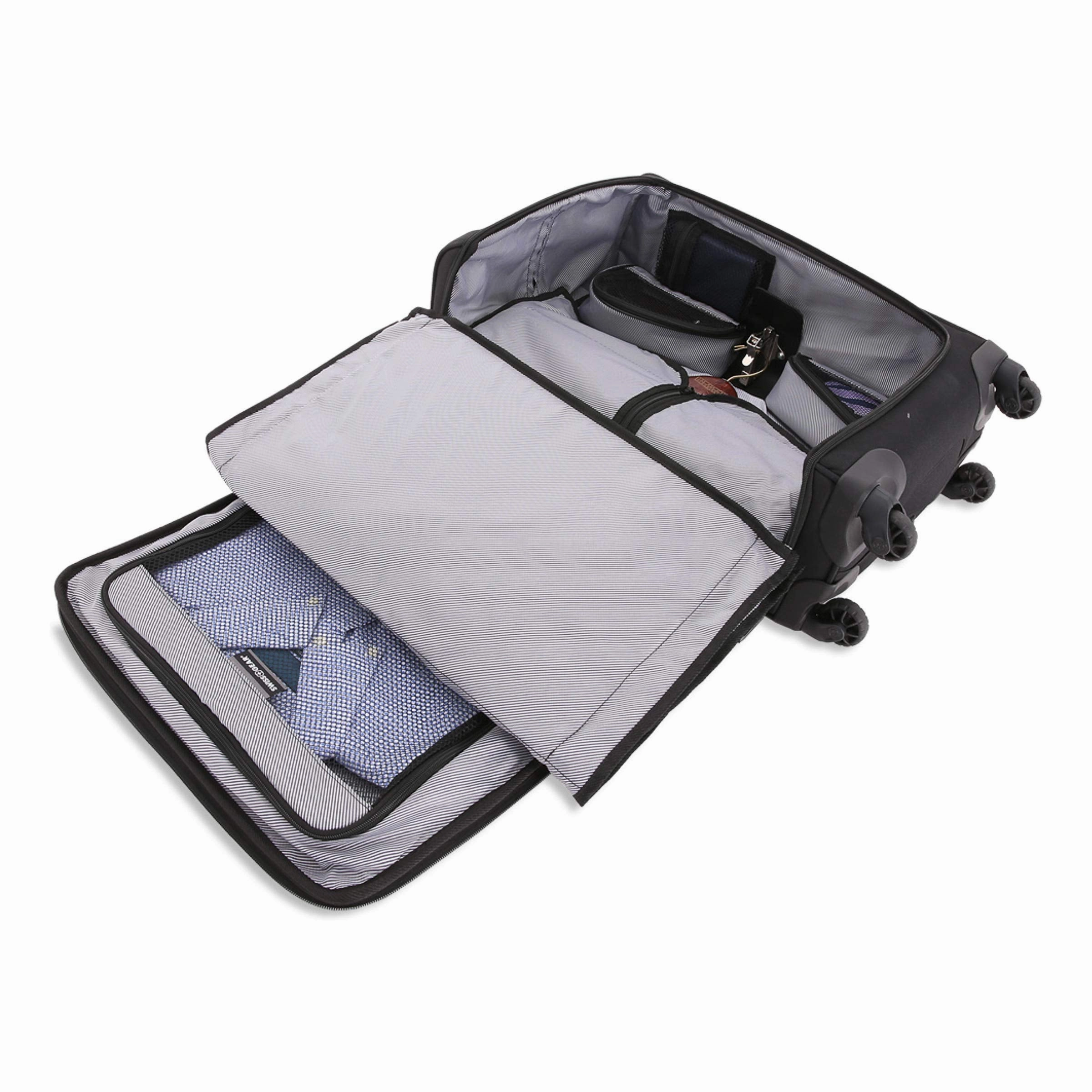 SWISSGEAR Getaway Expandable Carry-On USB Spinner with Garment Bag | Built-in Powerbank-Ready USB Port | Charge-Capable Smart Luggage - Men's and Women's - Black