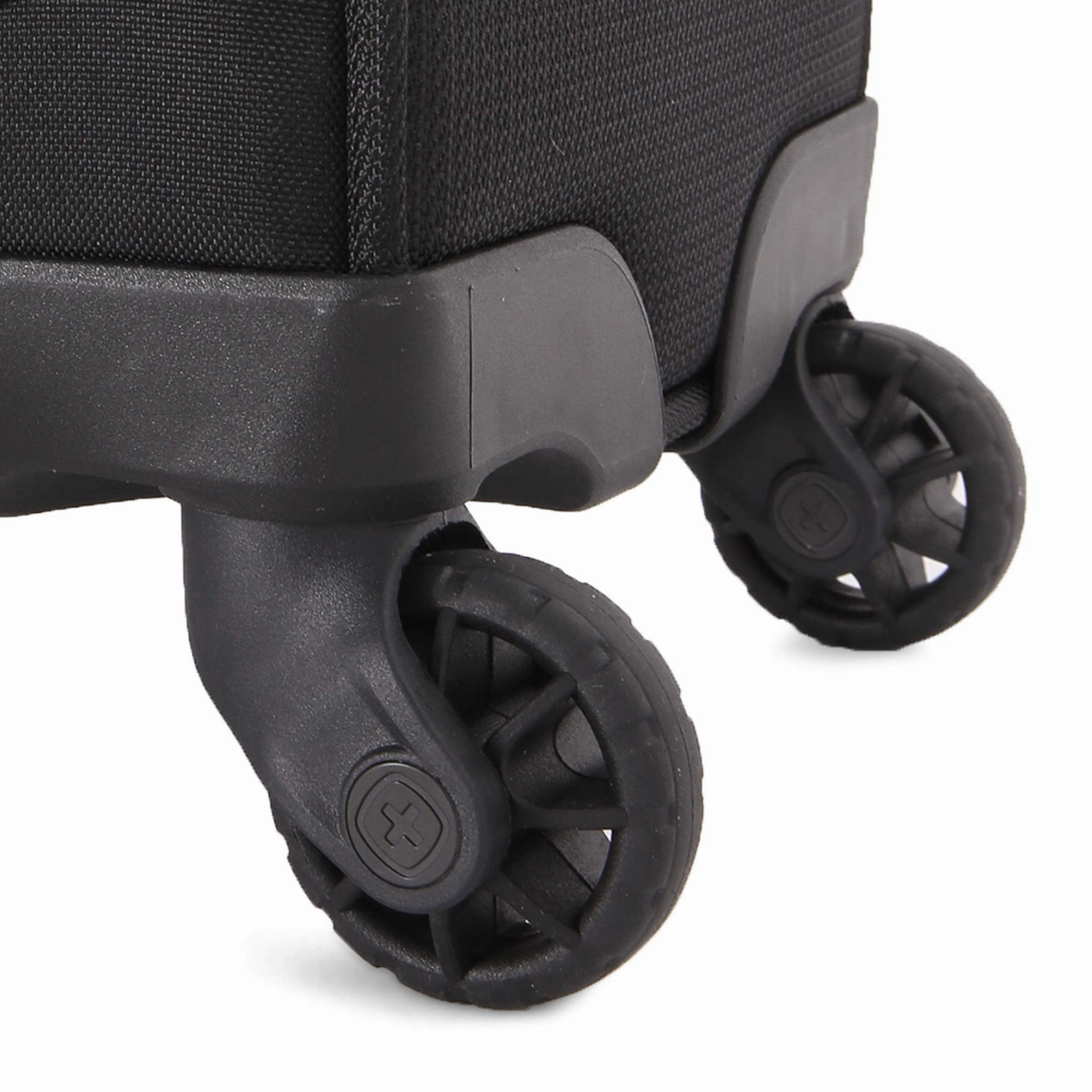 SWISSGEAR Getaway Expandable Carry-On USB Spinner with Garment Bag | Built-in Powerbank-Ready USB Port | Charge-Capable Smart Luggage - Men's and Women's - Black