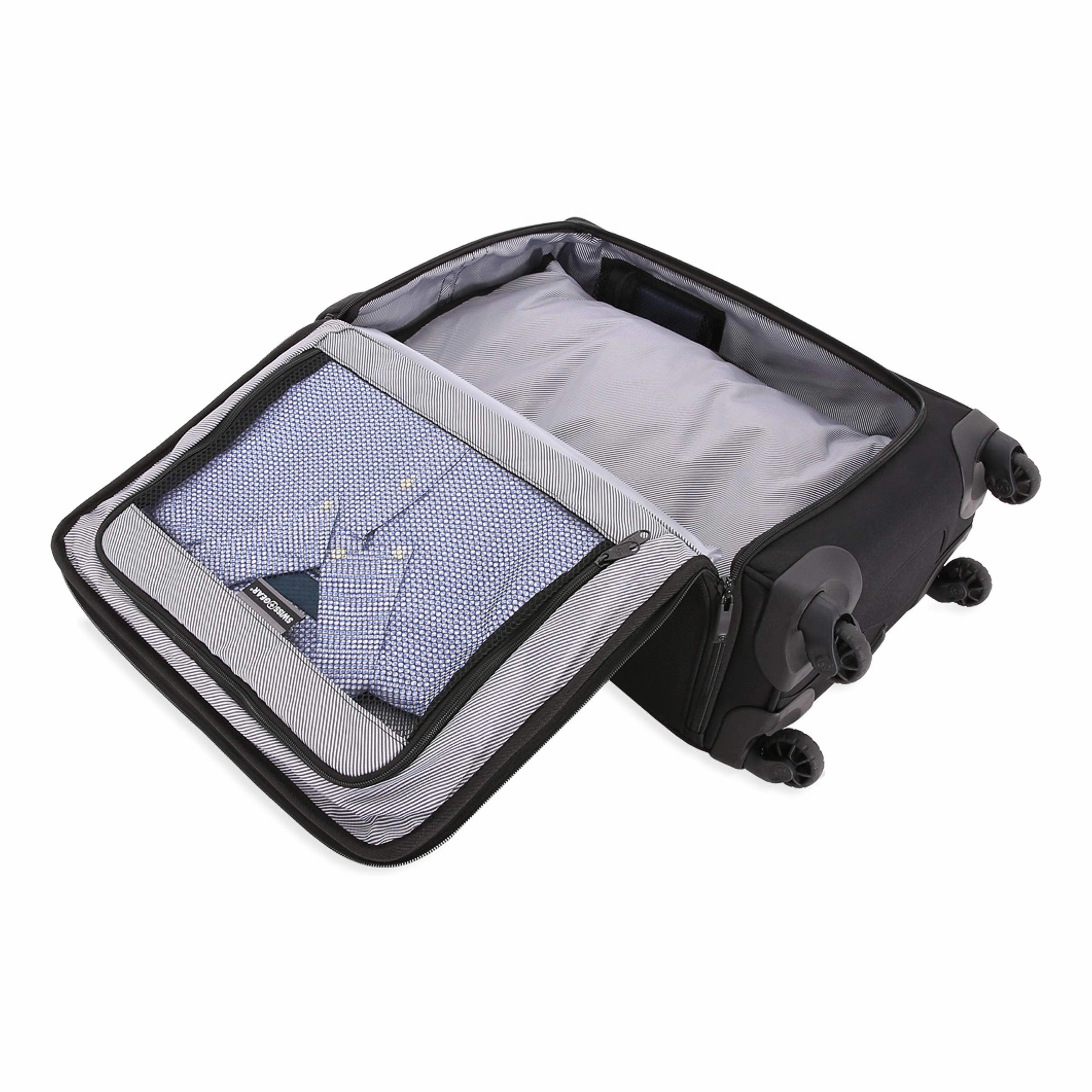 SWISSGEAR Getaway Expandable Carry-On USB Spinner with Garment Bag | Built-in Powerbank-Ready USB Port | Charge-Capable Smart Luggage - Men's and Women's - Black