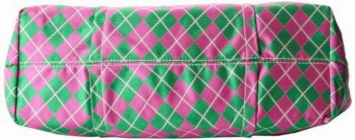 Sydney Love Argyle Drawstring Tote Shoulder Bag,Pink/Green,One Size