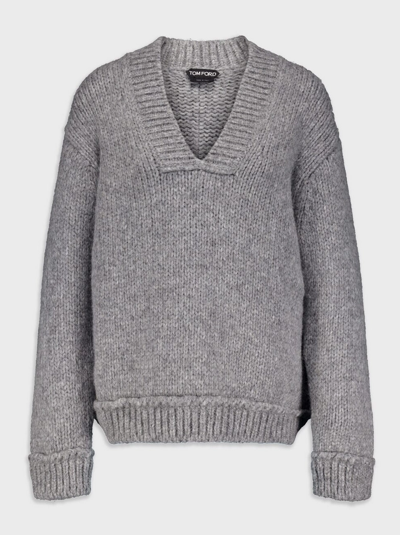 Tom Ford Womens Alpaca Wool V-Neck Jumper In Gray chunky knit discount