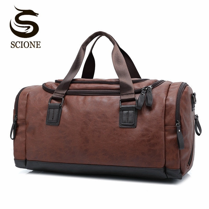 Top Quality Casual Travel Duffel Bag Pu Leather Men Handbags Big Large Capacity Travel Bags Black