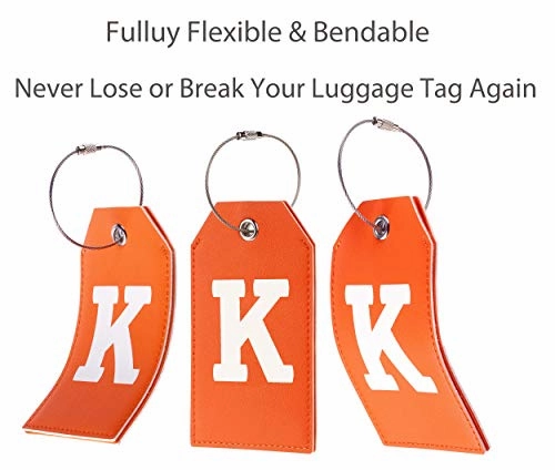 Toughergun Initial Letter Luggage Tag Leather with Full Privacy Cover and Travel Bag Tag Orange 1 pcs Set(K)