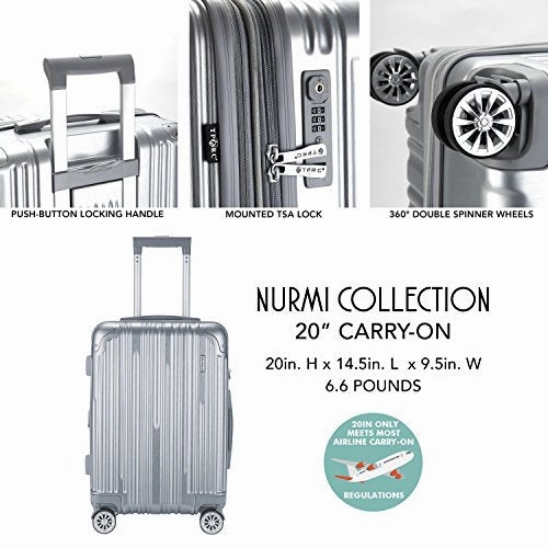 TPRC 20" "Nurmi Collection" Premium 8-Wheel Carry-On Luggage with TSA Lock System