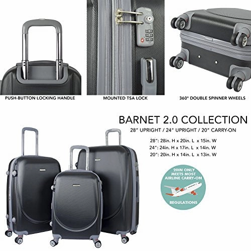 TPRC 3 Piece Premium "Barnet Collection 2.0" Hardside Expandable Luggage Set with ADDED TSA Lock, Chrome Trolley, and Upgraded Double Spinner Wheel System, Black Color Option