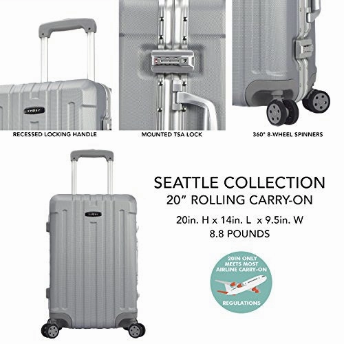TPRC Seattel Hardside Rolling Carry-On Luggage, Silver, 20-Inch