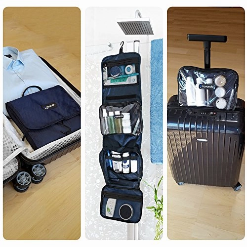 TRAVANDO Hanging Toiletry Bag"FLEXI"   7 TSA Approved Liquid Bottles - Travel Set for Men and Women - Toilet Kit for Cosmetics, Makeup - Organiser for Suitcase - Wash Bag with Containers