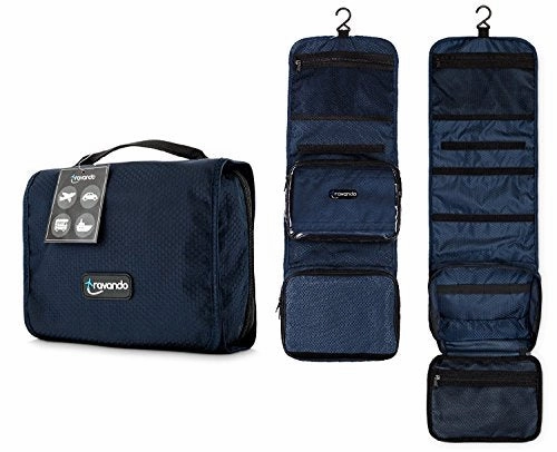TRAVANDO Hanging Toiletry Bag"FLEXI"   7 TSA Approved Liquid Bottles - Travel Set for Men and Women - Toilet Kit for Cosmetics, Makeup - Organiser for Suitcase - Wash Bag with Containers